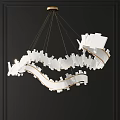 Modern Curved Chandelier With White Geometric Panels And Golden Hanging Wires