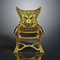 Ornate Golden Chair With Intricate Carvings And Detailed Artistic Design Elements