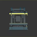 Blue Industrial Mechanical Equipment Featuring Curved Frame Platform Base and Yellow Accents