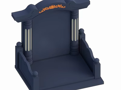 Dark Blue Building Exterior Wall With Classic Columns And Ornate Top Design 3d model