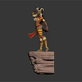 Mythical Female Character With Horned Headdress Standing On Rock Pedestal And Mythical Creature Elements