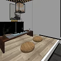 Traditional Chinese Tea House Interior With Wooden Ceiling Tea Sets And Stone Pathway Design