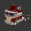 Classic Red and White Truck with Cab Wheels and Reflective Surface on Dark Background