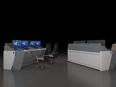 Projection Monitoring Control Room With Modern Console and Multiple Display Screens 3d model