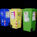 Public Facility Colorful Recycling Bins With Different Category Labels And Wheels