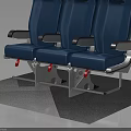 Three Blue Upholstered Furniture Seats With Side By Side Armrests And Metal Frames