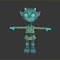 Cartoon Character With Blue Skin Pointed Ears Helmet Brown Outfit Outstretched Arms And Friendly Expression