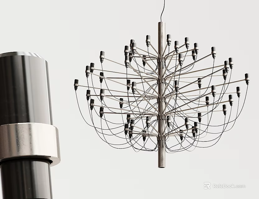 Modern Unique Branched Metal Chandelier With Multiple Hanging Bulbs And Sleek Structure 3d model 