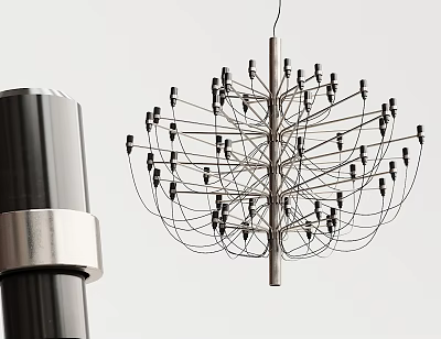 Modern Unique Branched Metal Chandelier With Multiple Hanging Bulbs And Sleek Structure 3d model