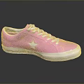 Pink Canvas Sneakers With White Laces Sole And Star Logo Design