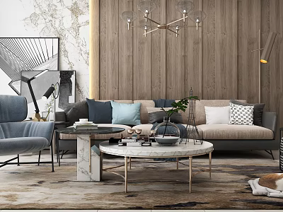 Light Luxury Sofa Coffee Table Combination Sofa Coffee Table Ceiling Combination 3d model