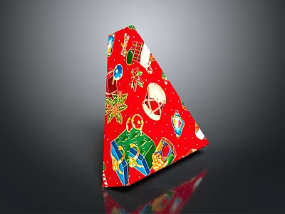 Red Triangular Decorative Ornament Combination with Christmas Gift Boxes and Tree Patterns 3d model