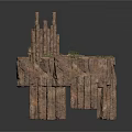 Rock Cliff Structure With Tower Like Pillars And Green Vegetation On Top