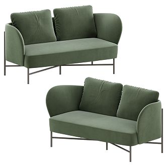 Nordic Simple Fabric Double Sofa 3d model