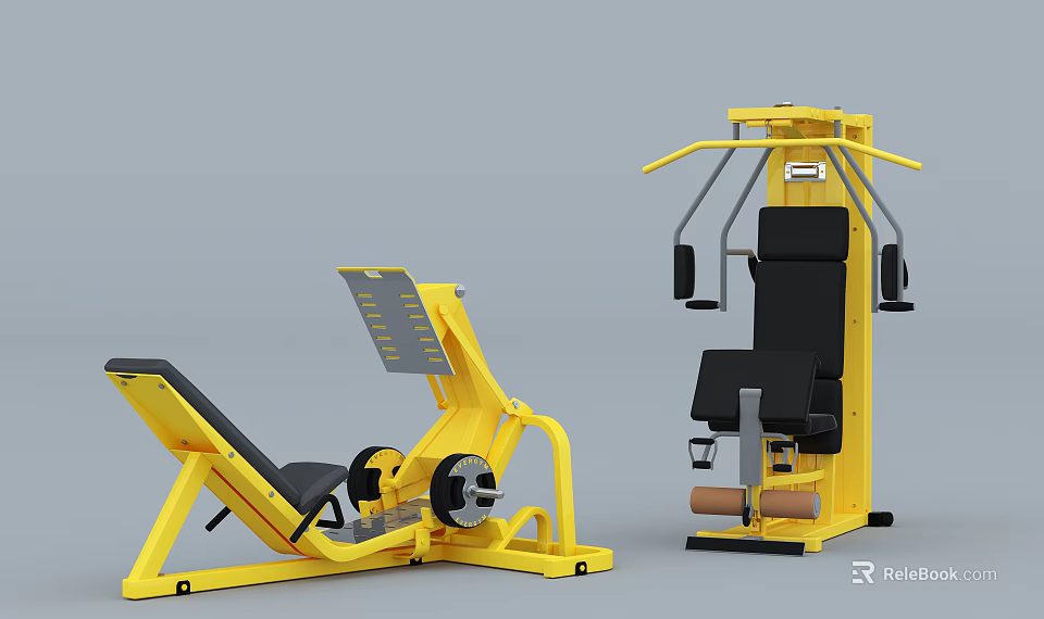 Yellow Commercial Gym Equipment Leg Press And Chest Fly Machines With Sturdy Frame 3d model 