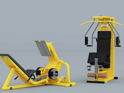 Yellow Commercial Gym Equipment Leg Press And Chest Fly Machines With Sturdy Frame 3d model