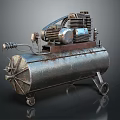 Rusty Vintage Air Compressor With Motor Tank Wheels And Industrial Design