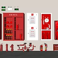 Red Fire Equipment Storage Cabinets With Extinguishers Hydrants And Alarm Systems 3d model