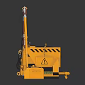Yellow Heavy Construction Machinery With Crane Arm Loading Bucket And Safety Stripes