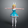 Anime Female Character With Rabbit Ears In Blue Dress White Stockings Red Shoes Arms Outstretched