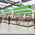Supermarket Fresh Produce Section With Vegetable Fruit Displays And Red Pendant Lights