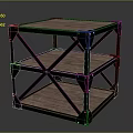 Industrial Three Tier Storage Shelf With Black Metal Frame And Wooden Shelves