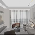 Modern Dining and Living Room Interior With White Cabinets Display Shelves And Decorative Painting