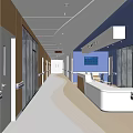 Hospital Outpatient Clinic Modern Interior With Wooden Walls White Reception And Blue Accents