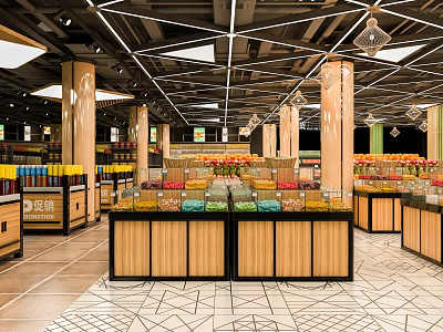 Modern Supermarket Department Store Interior With Shelves And Goods 3d model