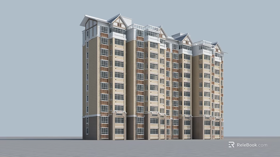 Modern Multi Storey Residential Building With Multiple Units And Large Windows 3d model