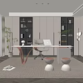 Modern Home Office Interior Design With Writing Desk Office Chair Bookshelves And Floor Lamp