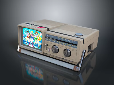 Vintage Beige Radio Television Combo With Color Screen Control Knobs And Stand 3d model