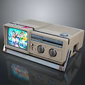 Vintage Beige Radio Television Combo With Color Screen Control Knobs And Stand 3d model