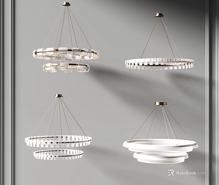 Modern Circular Chandeliers With Crystal Accents And Metal Frame Designs 3d model 