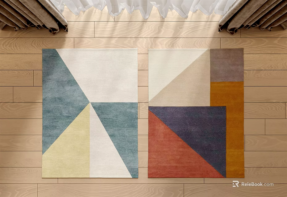 Modern Square Rugs with Geometric Patterns in Blue Yellow Red Purple Tones 3d model