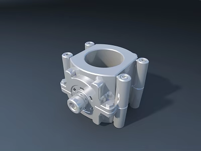 Precision Industrial Metal Component With Cylindrical Body And Bolt Holes 3d model