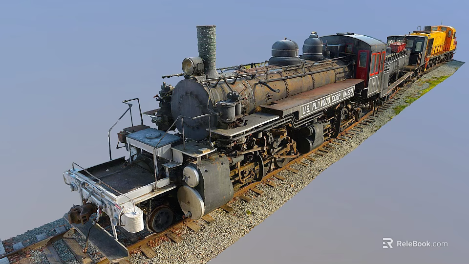 Vintage US Army Steam Locomotive on Railway Tracks with Classic Design 3d model 