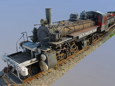 Vintage US Army Steam Locomotive on Railway Tracks with Classic Design 3d model
