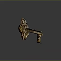 Ornate Antique Key With Intricate Carvings And Golden Brown Finish On Dark Reflective Background