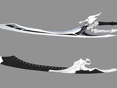 Fantasy Sword Weapon Design With Black White Color And Intricate Decorative Details 3d model