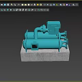 Blue Industrial Cylindrical Pump With Motor And Concrete Base Mount