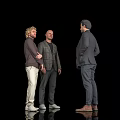 Three Men Standing Together Against Black Background Having Conversation With Different Clothing Styles 3d model