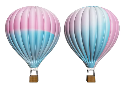 Two Decorative Hot Air Balloons With Pink And Blue Gradient Design In Illustration Style 3d model