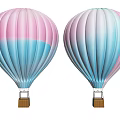 Two Decorative Hot Air Balloons With Pink And Blue Gradient Design In Illustration Style