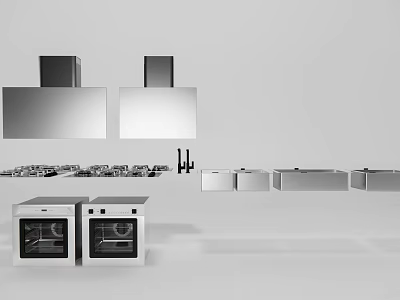 Modern Kitchen Appliances Featuring Range Hoods Gas Stoves Sinks And Ovens 3d model