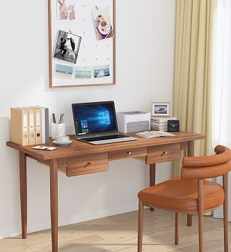 Modern desk and chair solid wood desk and chair combination 3d model