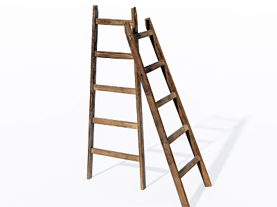 Two Wooden Ladders Leaning Together For Household Use With White Background 3d model