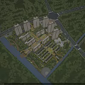 Aerial View Planning of Urban Residential Complex With Greenery River And Roads