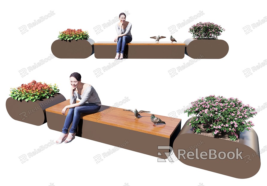 Landscape Seat Outdoor Public Chair Plant Flower Box Flower Box Landscape Seat Stool model