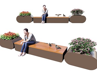 Landscape Seat Outdoor Public Chair Plant Flower Box Flower Box Landscape Seat Stool 3d model